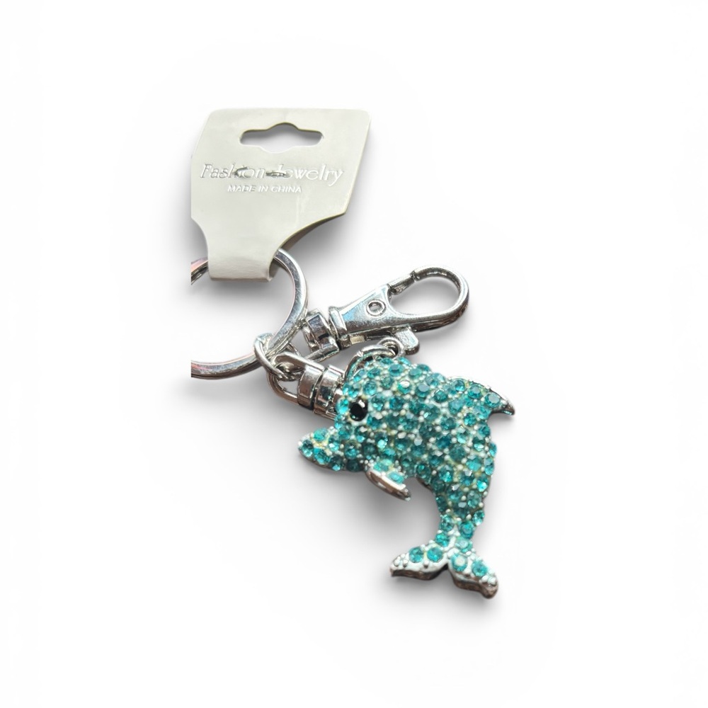 Turquoise Rhinestone Dolphin Keychain - Picture 3 of 5